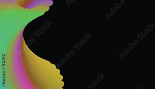 Abstract swirling gradient of green purple and gold on black