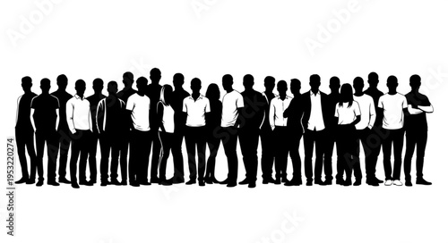 Silhouette Crowd - Diverse Group of People Standing Together in Unity.