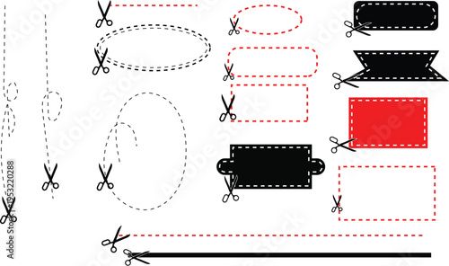 Scissors cutting dashed lines and shapes dotted line