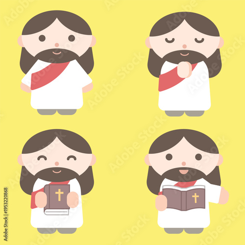 Cute Jesus character vector illustration set