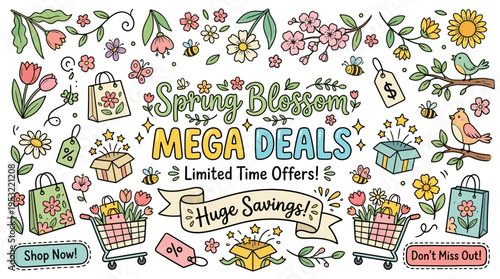 Spring Blossom Mega Deals Limited Time Offers Huge Savings Concept