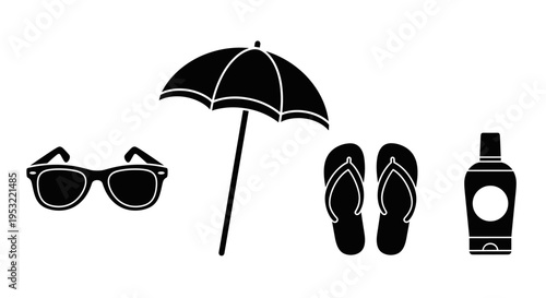 Summer vacation accessories on white background.