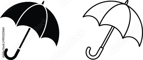 Black and White Umbrella Icon Set Vector