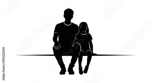 Silhouette of Father and Daughter Sitting Together in Solidarity.