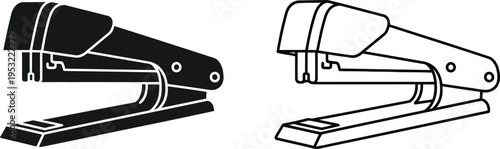 Office Stapler Icon Set Solid and Outline Version Vector