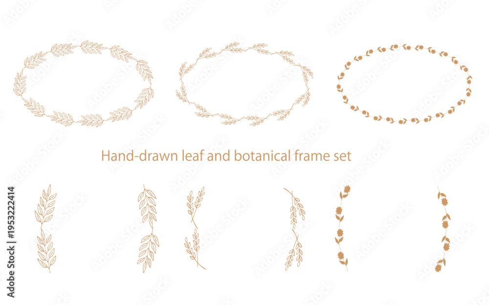Naklejka premium 手描きの植物の楕円フレームセット。