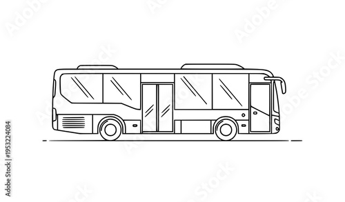 City bus line art vector illustration modern public transport outline isolated on white background