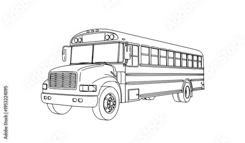 School bus line art vector illustration outline transport vehicle isolated on white background