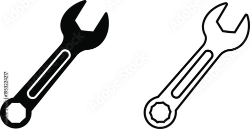 Wrench Tool Icon Set Black and White Design Vector