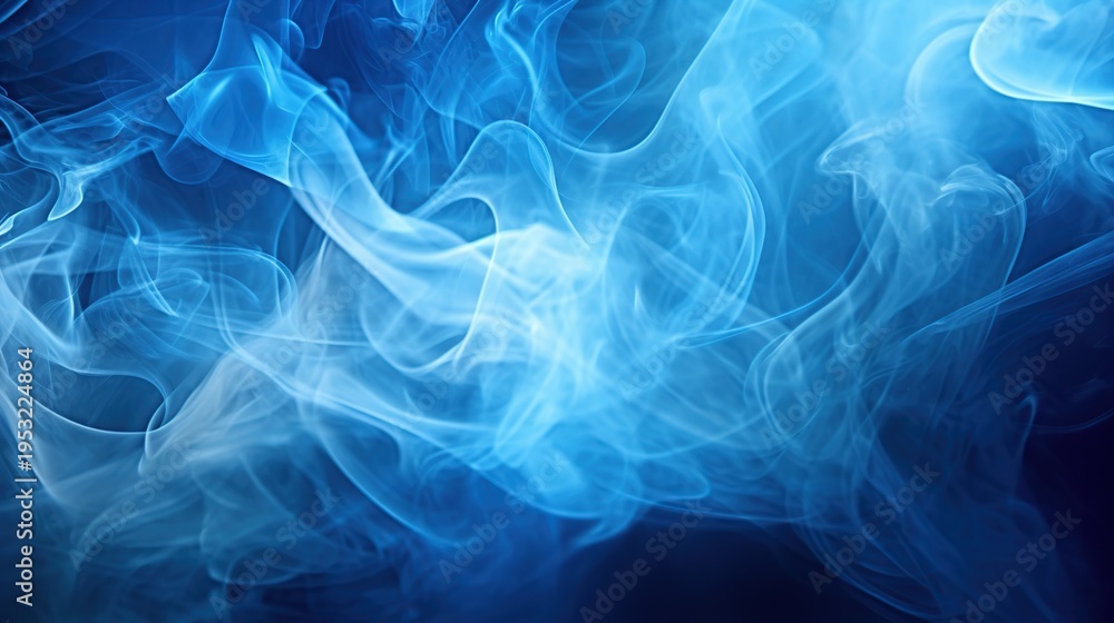 Fototapeta premium Vibrant blue smoke and ethereal wisps curling across a dark backdrop