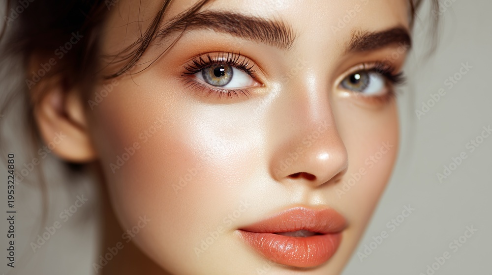 Fototapeta premium Beautiful woman's face with light natural makeup