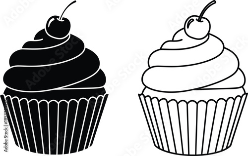 Cupcake Icon Set With Cherry Topping Vector Design Vector