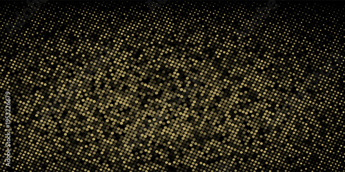 Abstract luxury banner with golden glittering dots on black background. Sparkling glitter bottom border, vector frame. Halftone effect. Magical gold dust. Pop art style backdrop. eps 10