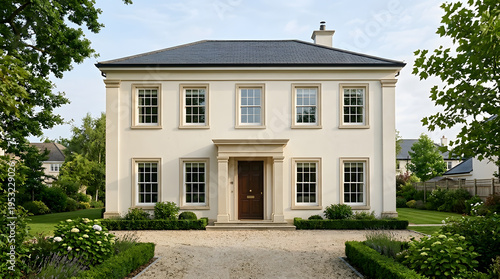 Neoclassical architecture elegant villa with symmetrical facade stunning columns and balanced proportionality