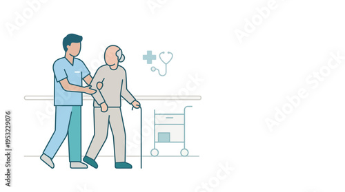Caregiver Assisting Elderly Person with Cane Healthcare Support Concept
