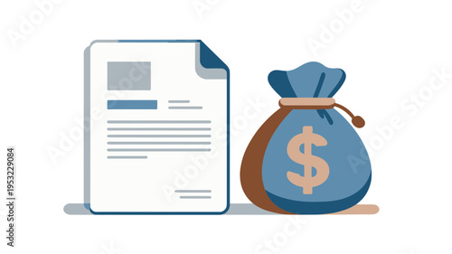 Money Bag with Financial Document Business Transaction Concept