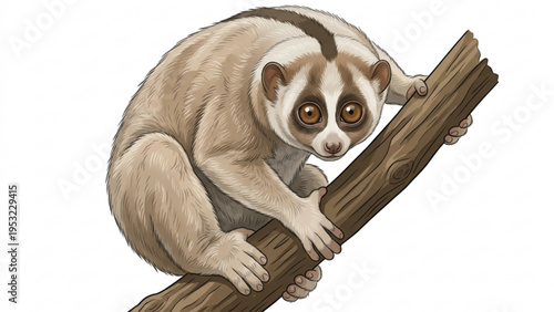 Cute Slow Loris Clinging to a Tree Branch
