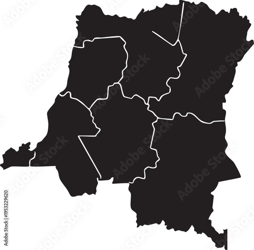 Outline map of the Democratic Republic of Congo with internal borders simple vector graphic for informational use isolated on white background