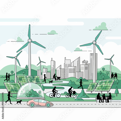 Sustainable City Life with Green Energy and Active People.