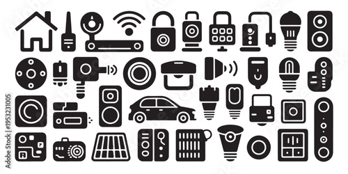 Smart home device collection internet of things solid icon set automation electronics system