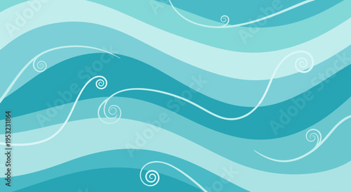 A vibrant teal wavy pattern with swirling lines and curls in a modern flat design style