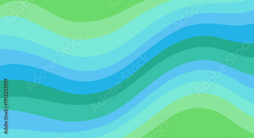 A vibrant vector graphic featuring wavy blue and green stripes in a modern flat design