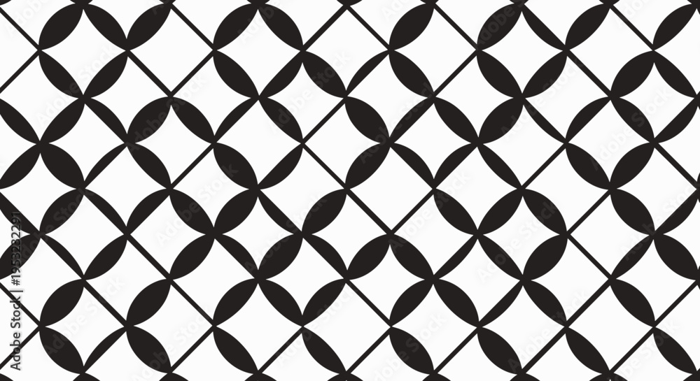Fototapeta premium A black and white geometric pattern of interconnected shapes forming a seamless design