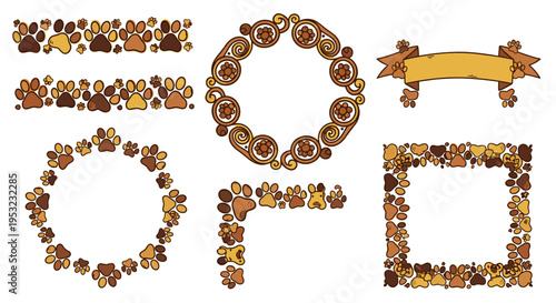 A set of floral border frames and banners in a warm autumnal color palette