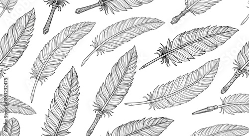 A minimalist illustration of a collection of feathers in a simple line art style on a white background