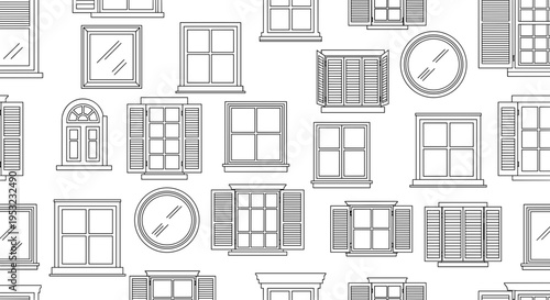 A collection of various window designs and architectural elements in a flat, minimalist vector illustration