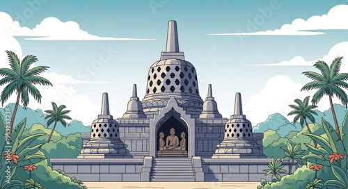 Borobudur Temple - A Majestic Buddhist Monument in Indonesia.