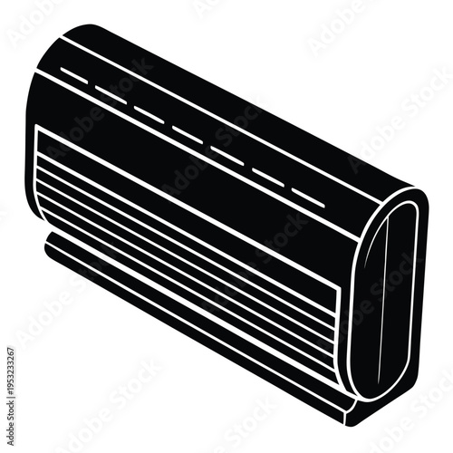 A minimalist black and white illustration of a split system air conditioner unit