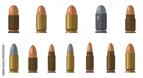 Ammunition Image, Vector Illustration, Military, Weaponry, Cartridge, Bullet, Firearm, Shooting