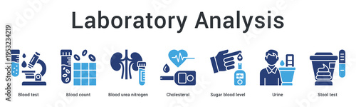 Laboratory analysis banner web icon processes blood and specimen tests for comprehensive metabolic health evaluation.