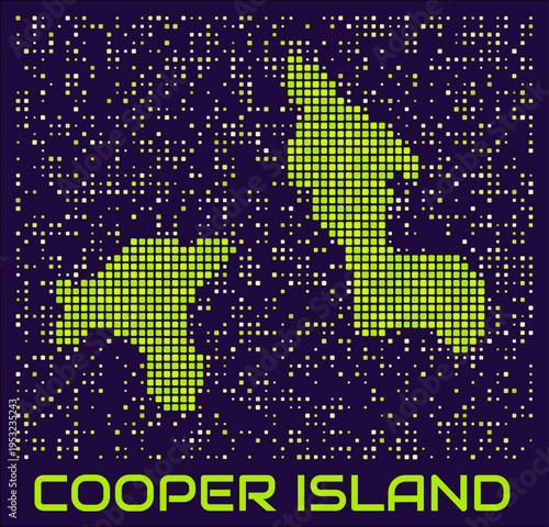 Cooper Island dots map. Virgin Islands (UK). Digital style boundary shape. Cooper Island map and title lime colored square dots with round corners. Modern Vector Illustration.