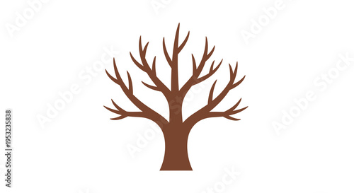 Bare Tree Vector Illustration, Brown Silhouette, Autumn Season, Nature Design, Isolated Graphic