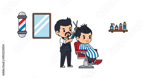Barber cutting hair, Vector Illustration, Cartoon Style, Hair salon service, for design