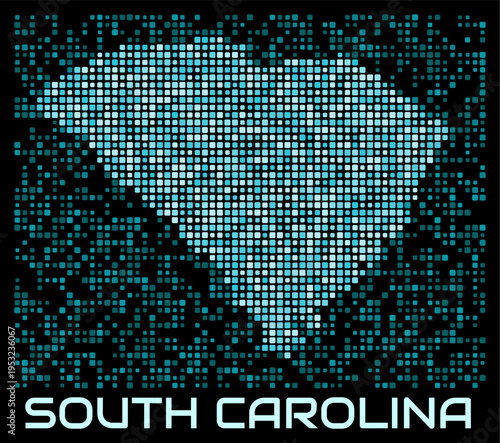 South Carolina, United States digital dotted map. Shape of the state in cyan color palette on dark background. Futuristic South Carolina, United States map design. Vector illustration.