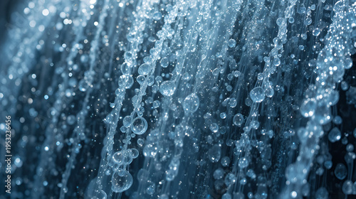 Close-up of sparkling waterfall water droplets