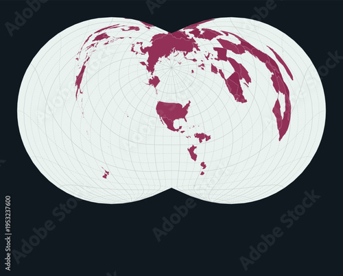 North America. World map. Rectangular (War Office) polyconic projection centered to North America. Pale Mint Dark Pink palette. Vintage texture. Beautiful vector illustration.