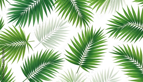 Tropical palm leaves artfully arranged on a clean white background