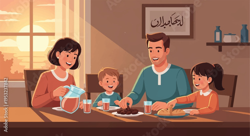 Family enjoys a meal together at home with parents and children