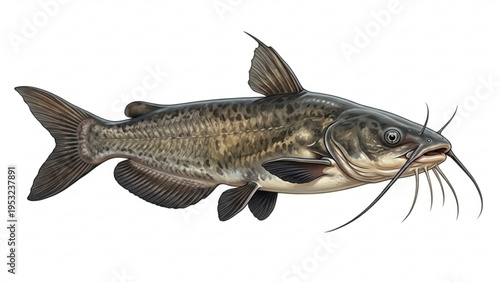 Realistic Catfish Illustration Isolated on White Background