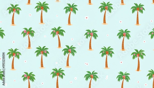 Tropical palm tree pattern on a light blue background
