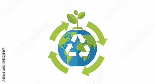 The Earth surrounded by green recycling arrows symbolizing eco-friendly actions and sustainability globally.