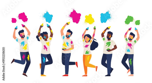 People celebrate festival with colorful powder in joyful outdoor event