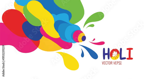 Vibrant Holi celebration with colorful powder splashes and joyful illustrations