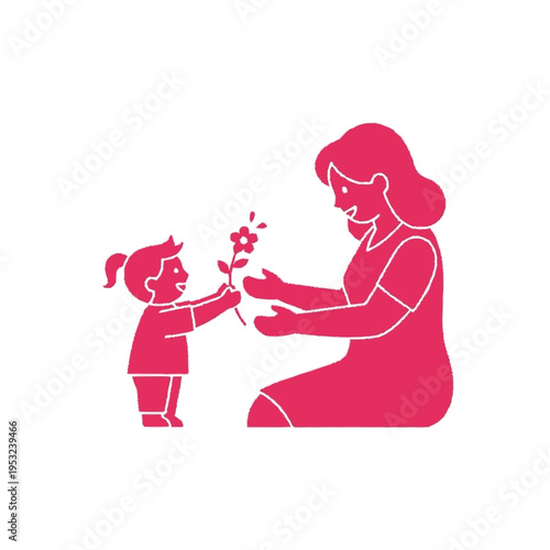 Child gives flower to mother illustration.
