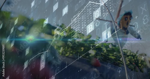 HUD fading in, initiating shift, berries occupying frame, charts tracing crop growth for farming