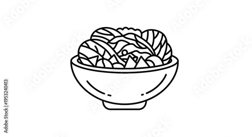 Simple Line Art Icon of a Fresh Salad Bowl, Healthy Food Concept
